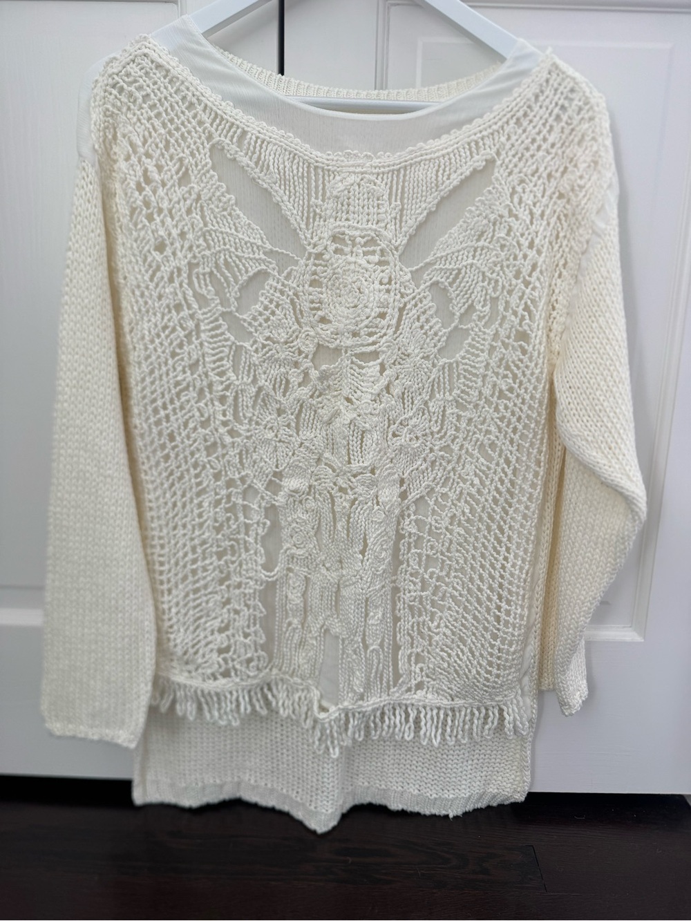 Zara (vintage) Creamy White Open-Knit Crochet Detail Sweater